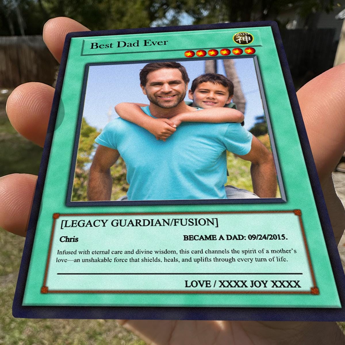 Dueling Dad Photo Card - Father's Day Gift - Personalized Anime Style Metal Photo Card - Anime-Inspired Card - Legendary Dad Custom Card